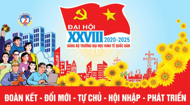 Băng rôn đại hội Đảng bộ của trường Đại học kinh tế quốc dân