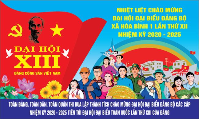 Băng rôn đại hội đại biểu Đảng bộ xã Hòa Bình 1 lần thứ XII