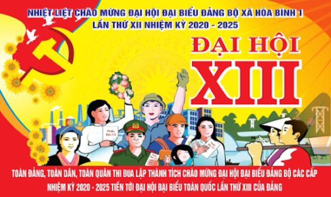 Băng rôn đại hội Đảng bộ xã Hòa Bình 1 lần thứ XIII