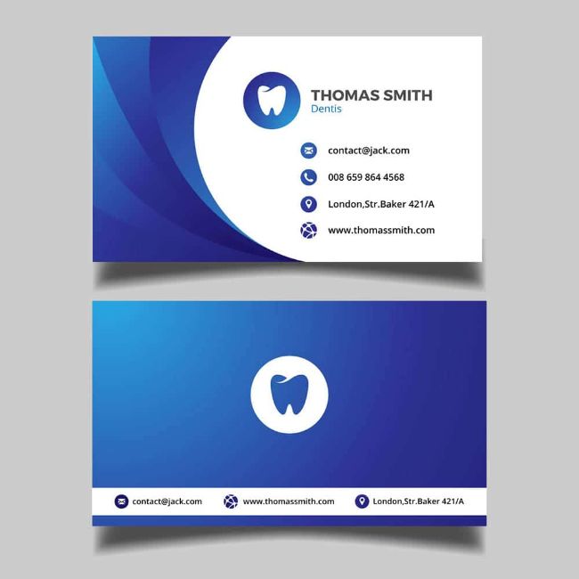 Mẫu name card của nha sĩ có biểu tượng hình chiếc răng đại diện